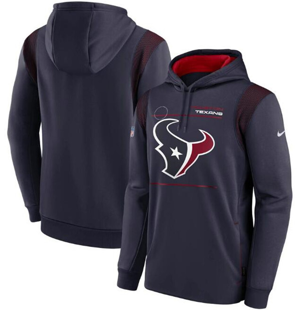 Men's Navy Houston Texans 2021  Sideline Logo Performance Pullover Hoodie